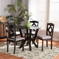 Baxton Studio Riona-Grey/Dark Brown-5PC Dining Set Riona Modern Transitional Grey Fabric Upholstered and Dark Brown Finished Wood 5-Piece Dining Setn